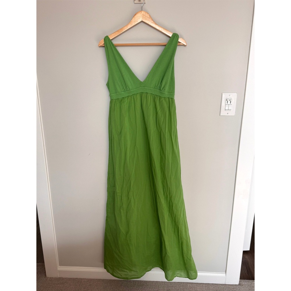 VELVET | Maxi Dress Women Large Green Cotton V-Neck Empire Waist Lightweight